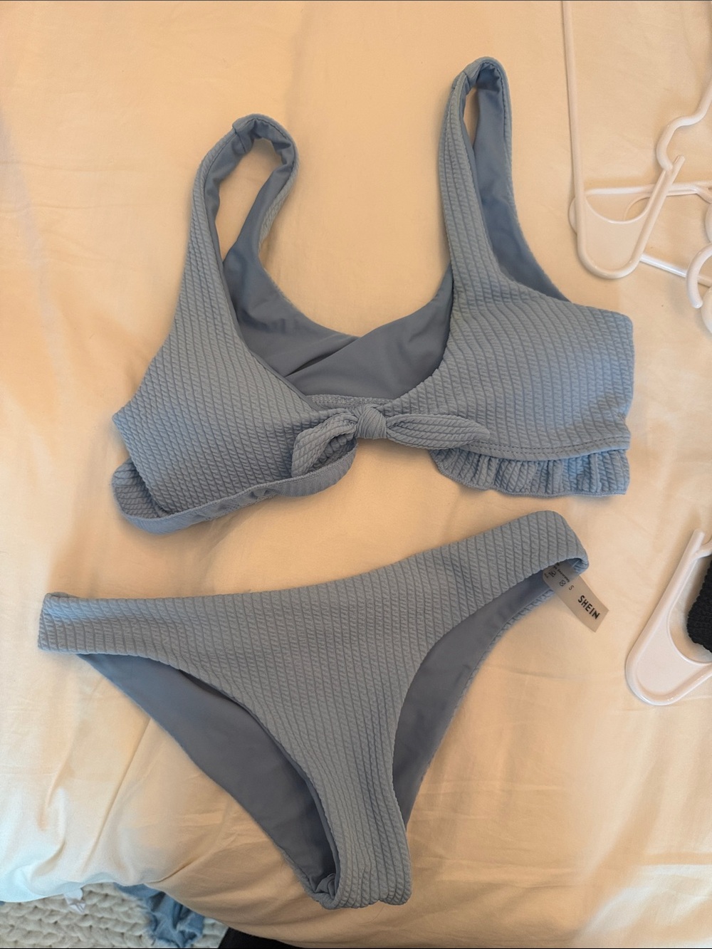 SHEIN Pale Blue Textured Knot Bikini